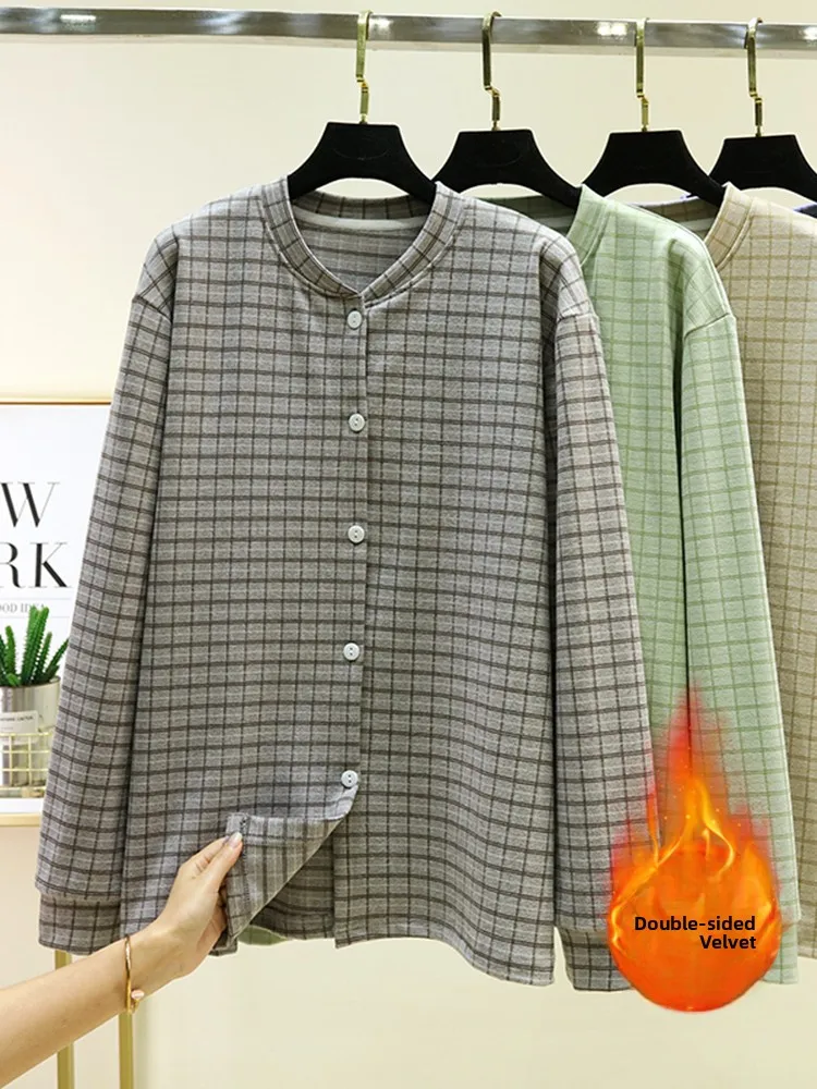 

Men's Plaid Fleece Lined Button up Sweater Warm Home Top Long Sleeve Large Size Autumn Winter Outerwear Casual Knitwear