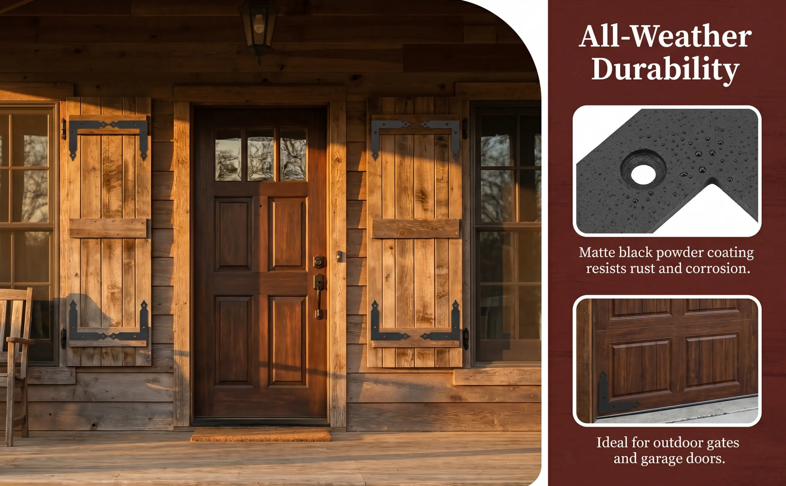 4Pcs Rustic Matte Black Decorative L Corner Brackets Sliding Door Brackets for Barn Doors Garden Gates Garage Door Window