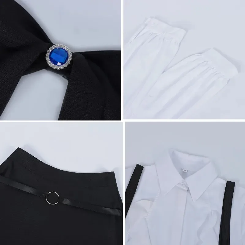 ألينا كلوفر أزياء تنكرية شعر مستعار أنيمي نقابة الاستقبال سولو بوس JK البدلة قميص أبيض تنورة سوداء الانحناء للنساء الفتيات Partyx؛ #6