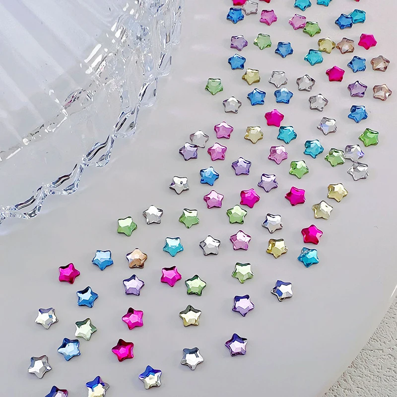 50 Pcs Star 4/6MM Glittering Flat Back Acrylic Crystals Mini Nail Art Rhinestones Color 3D DIY Manicure Decorations Diamond