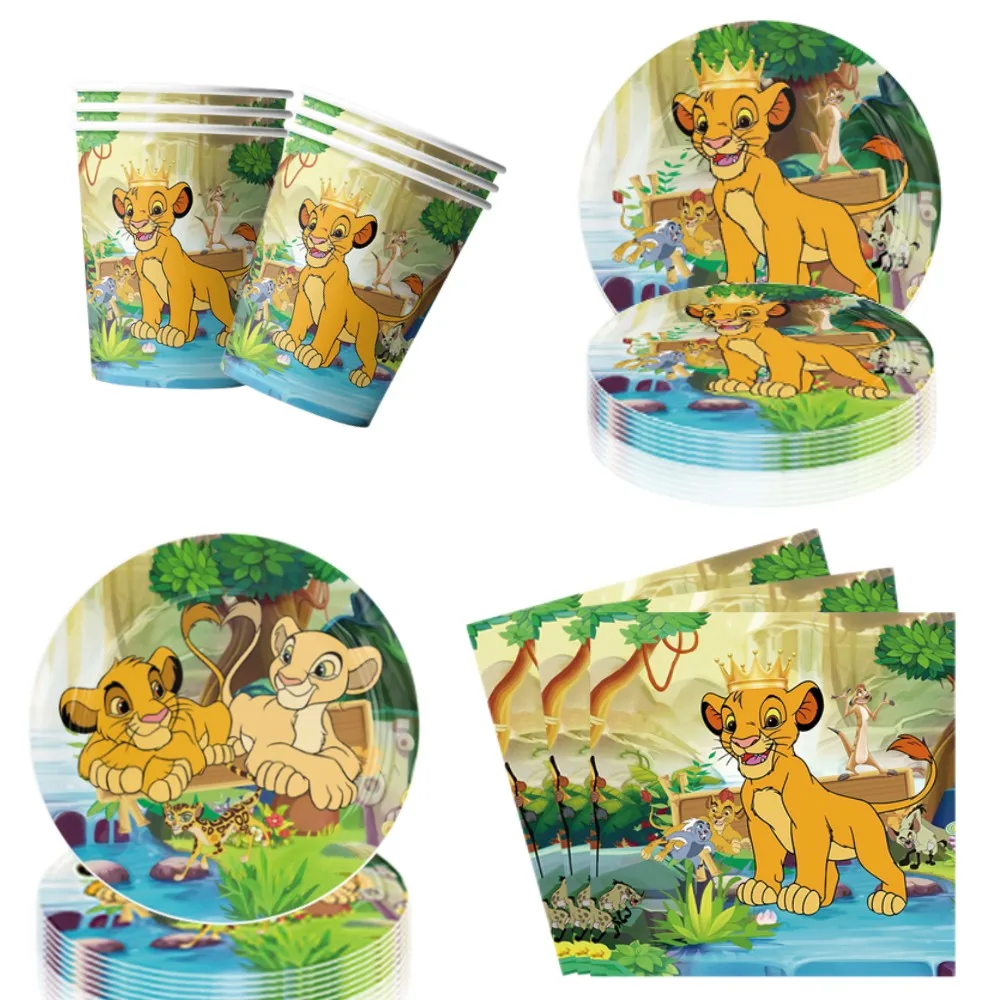 Cartoon Lion King Simba Birthday Decorations  Disposable Tableware Balloon Banner Tablecloth Baby Share Kids Party Supplies