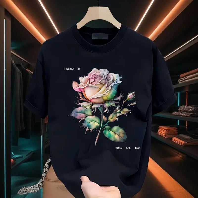 2024 Summer Men's Cotton T Shirts Korean Fashion Harajuku Short Sleeve Tops Tees Men's Trend Men Cloting Graphic T Shirt M-5XL