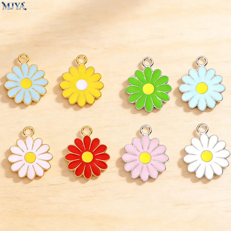 

MJYA 10pcs Enamel Daisy Charms Chrysanthemum Pendants For DIY Handmade Bracelets Earrings Supplies Jewelry Making Accessories
