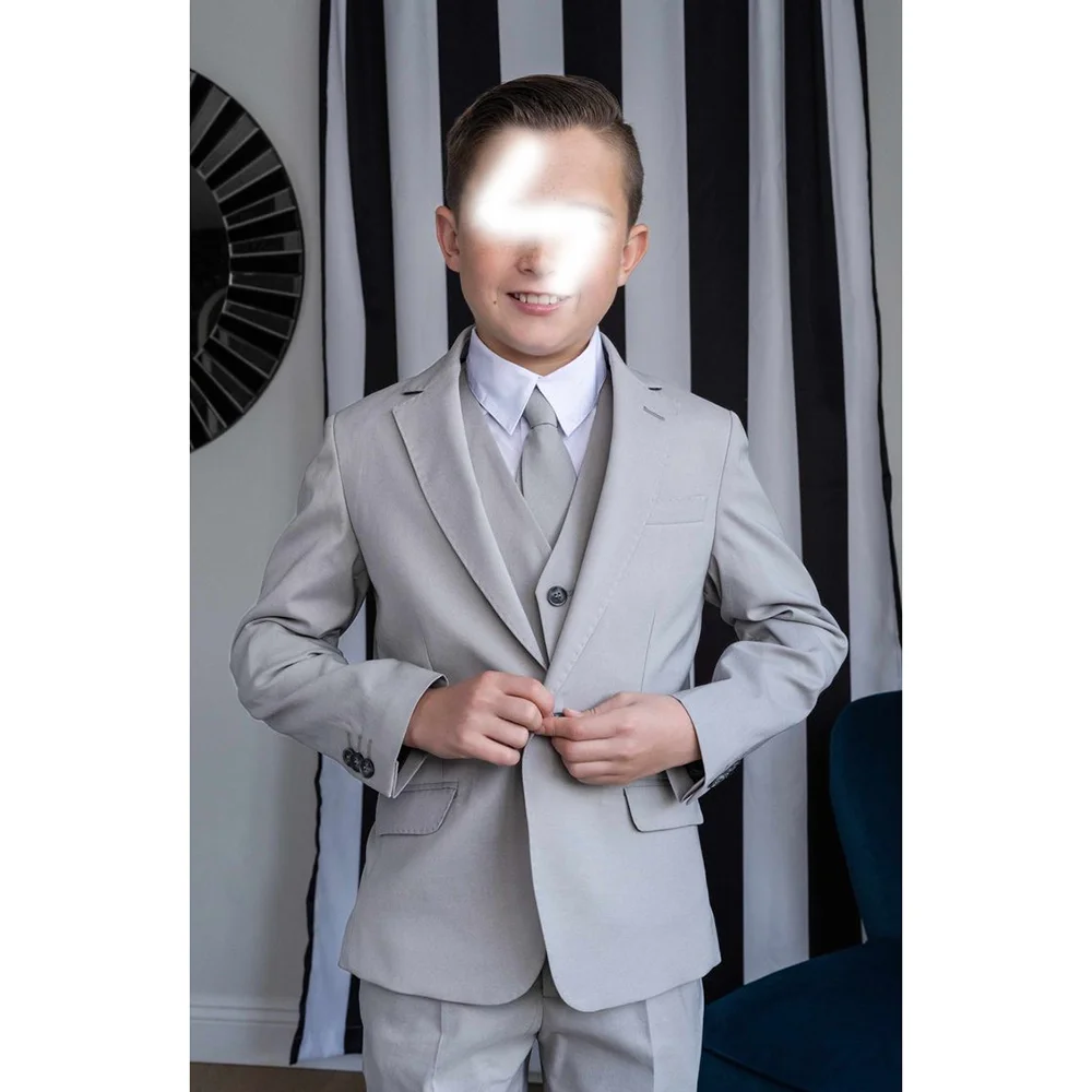 رمادي زر واحد بلغت ذروتها التلبيب الأولاد الدعاوى 3 قطعة (السترة + السراويل + سترة) أزياء الأولاد مجموعات المناسبات الرسمية مجموعات حفلة عيد ميلاد