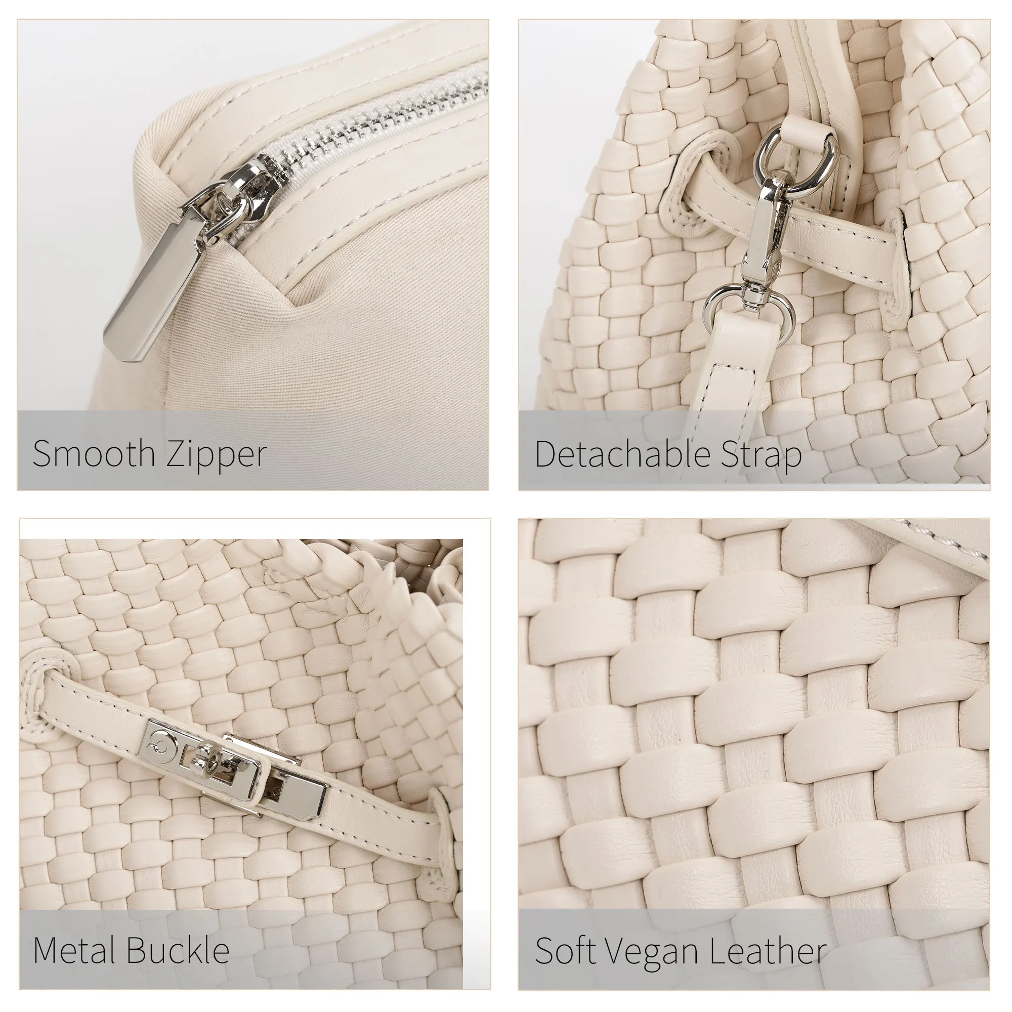 Small Woven Crossbody Bags for Women PU Leather Mini Bucket Handbag Women Handwoven Cute Shoulder Bag Removable Shoulder Strap - view 6