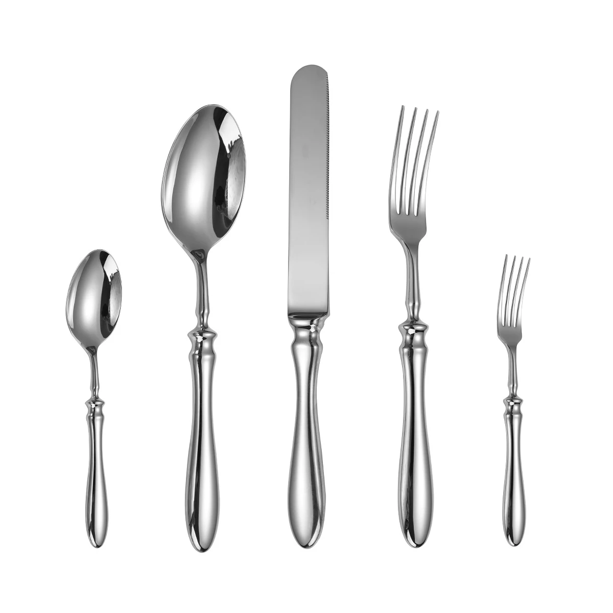 Luxury Gourd Shape Handle Stainless Steel Tableware 5 Pieces Spoons Forks Knives Elegant Cutlery Set