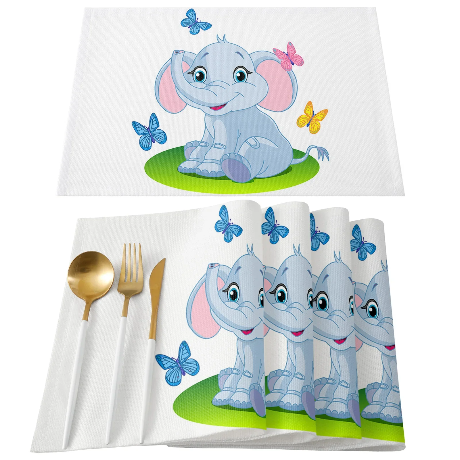 Cartoon Elephant Butterfly Table Mat Wedding Holiday Party Dining Table Placemat Kitchen Accessories Table Napkin