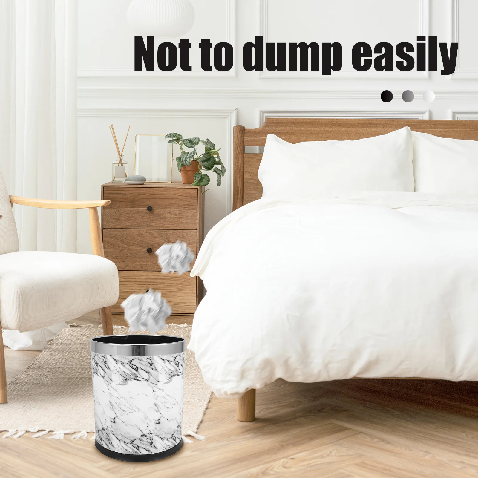 

White Marble Trash Can Large Garbage Bin Portable Kitchen Countertop Bedroom Dustbin for Home Office Marble Texture Waste