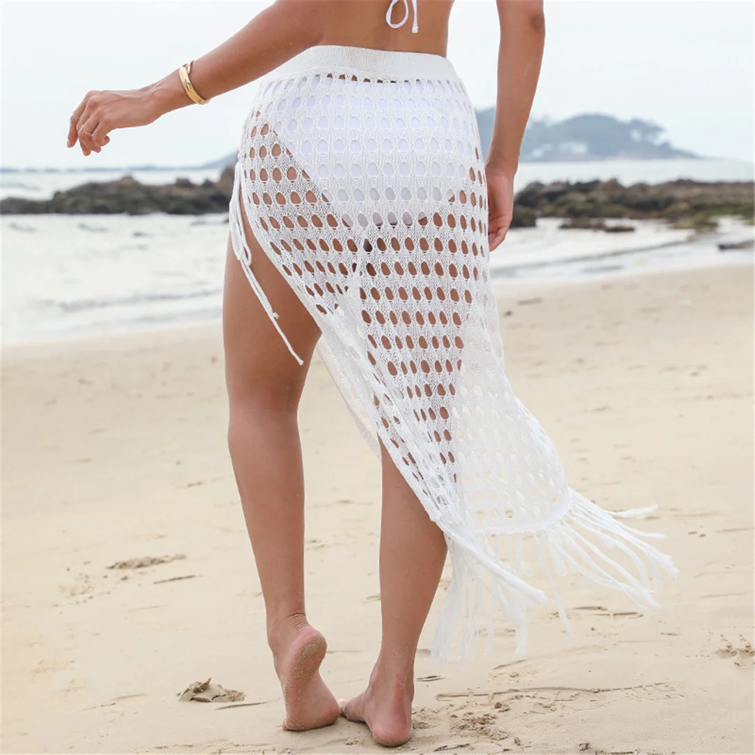 S - XL Neues, mit Fransen und Quasten versehenes, ausgehöhltes, gehäkeltes, gestricktes Tunika-Strandkleid, Strandkleid, Strandmode, Damenmode V5639 – Detail 19