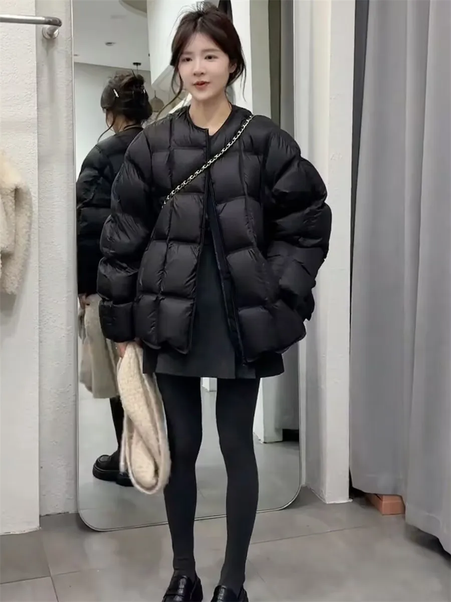 

Women's Loose Fit round Ne Cotton Jaet Winter Warm Plaid Outerwear Comfortable Korean Sle Commute Faion Coat