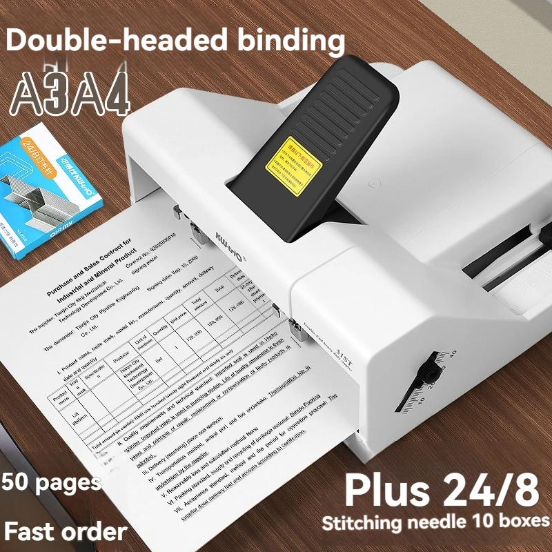 Double Hole A3 Office Saddle Stitch Stapler, Saddle Stitch Artifact,double Row Thickened and Extended Adjustable Binding Machine