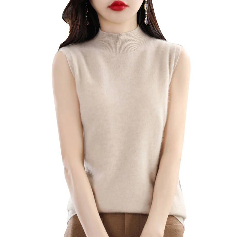 

Slim Waistcoat Women's Basic Vest Sleeveless Pullover Sweater Autumn Winter 100% Merino Wool Vintage Cashmere Knit Soft Clothes