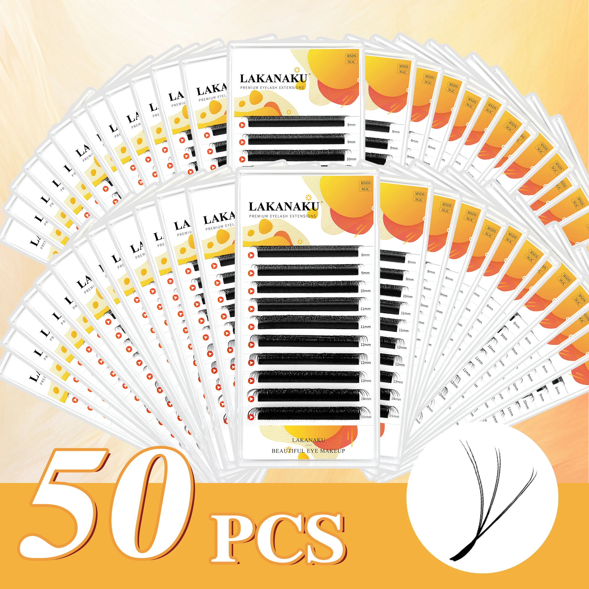 LAKANAKU 50 Casees Cilios 6D W Eyelashes Extension Lash Kit Fans Cilios Double Layer 3D Pestañas Premade Fan Eyelash Extensions