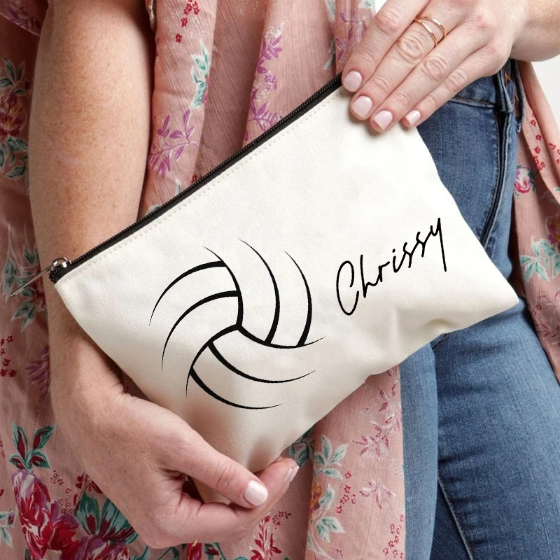 그녀를 위한 맞춤형 이름 배구, 개인화된 팀 스포츠 선물, 비행기 여행용 화장품 가방, 립스틱 보관 가방, 지갑