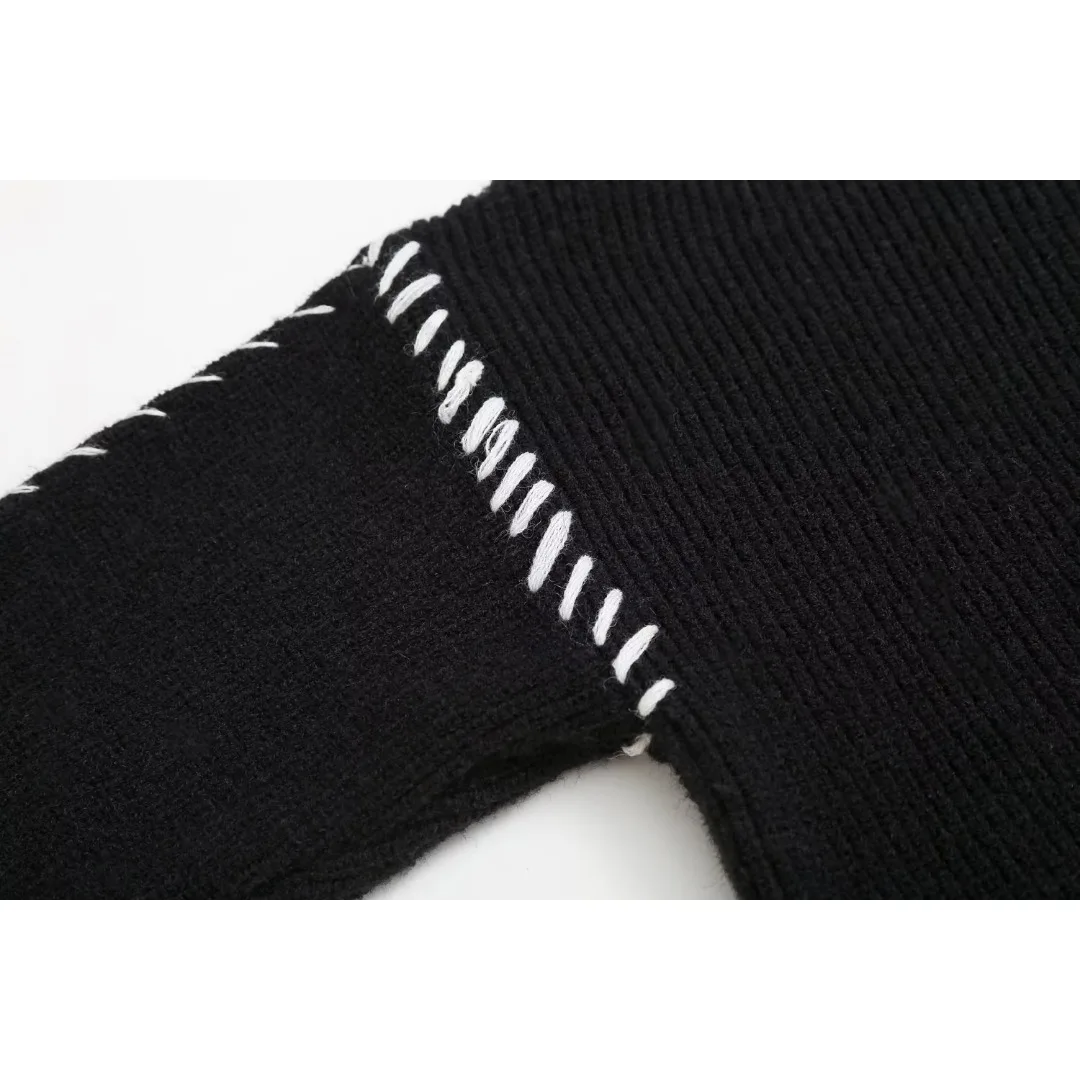 Patchwork Turtleneck Sweater Women Pullover Coat Loose Long Sleeve Streetwear Chic Warm Thick Jumper Korean Sweater Mujer