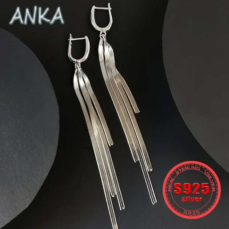 

ANKA NEW S925 Silver Earring Buckles Women's Earrings Designed Sterling Silver Long Tassel Blade Chain Earrings