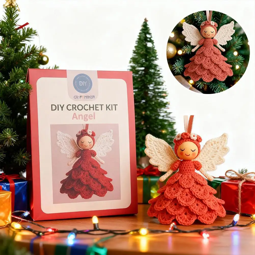 DIY الكروشيه عيد الميلاد الملائكة زينة شجرة عيد الميلاد، فريدة من نوعها هدية عيد الميلاد الملائكة الكروشيه الحرفية كيت مع الغزل للمبتدئين
