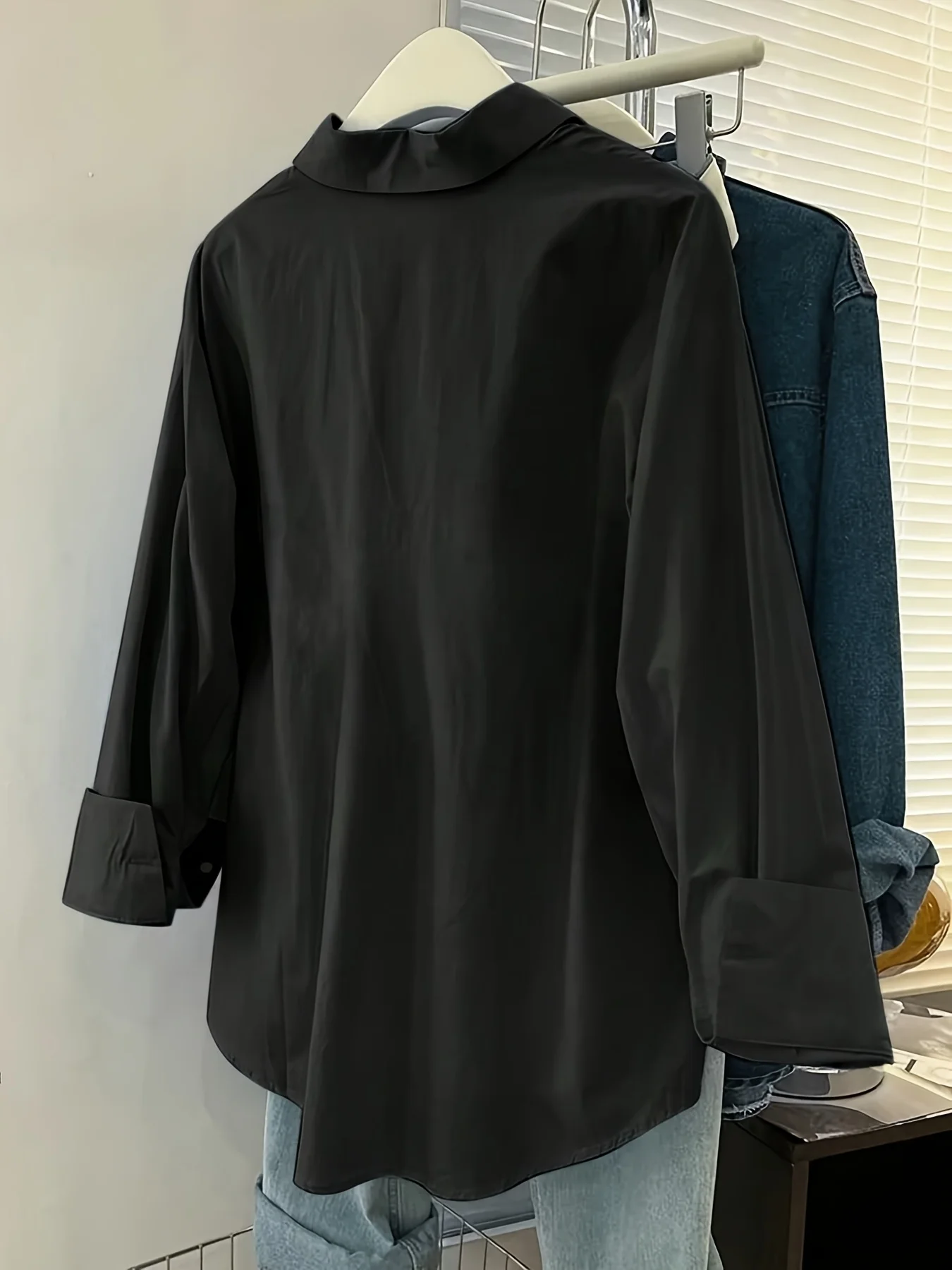 Women's Casual Solid Color Drop-Shoulder Loose Shirt, Autumn Long-Sleeved Shirt