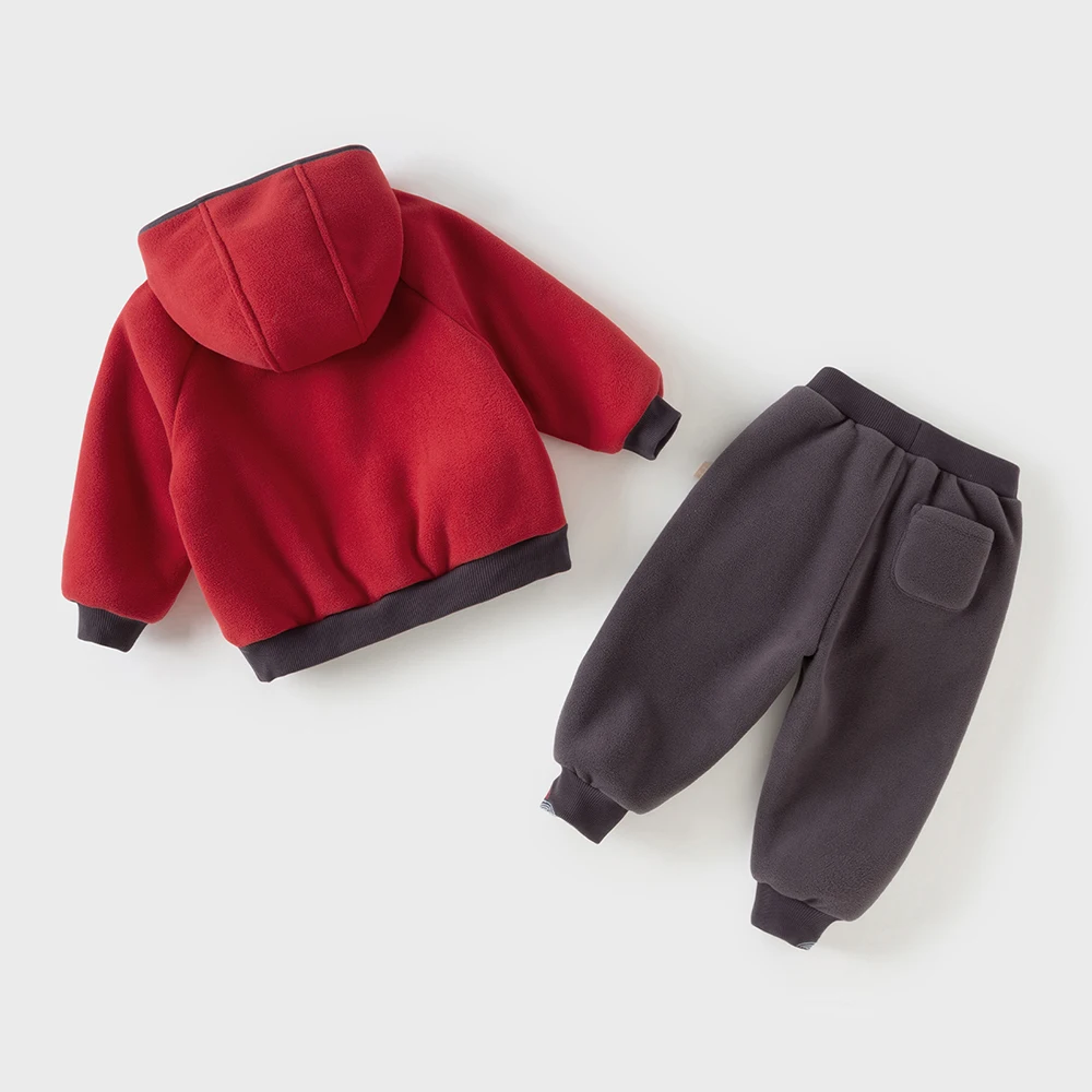 Dave Bella Boys' Polar Velvet Set Autumn Winter Baby Warm Hoodie Top Pants Two Piece Set Outerwear Children's Clothing DB4254890