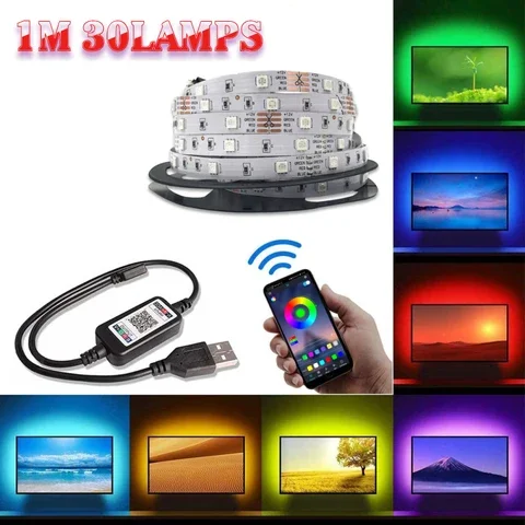 Tira de luces LED RGB, USB, Bluetooth, 5050, 5V, RGB, Flexible, Lámpara, Cinta, TV, Escritorio, Pantalla, Retroiluminación, Cinta de diodo, Acc