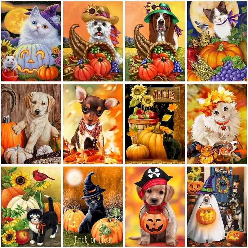 

GATYZTORY Crystal Diamond Painting Halloween Cat And Dog Diamond Painting New 2023 Handmade Gift Home Decor Personalized Gift