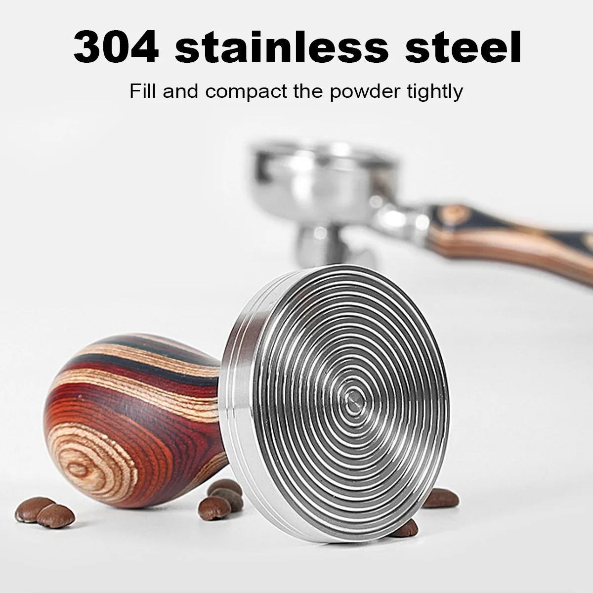 D5 51/53/58mm Espresso Tamper, Ripple Base with Color Wood Handle for Coffee Machines, Fast and Uniform Filling and Flattening