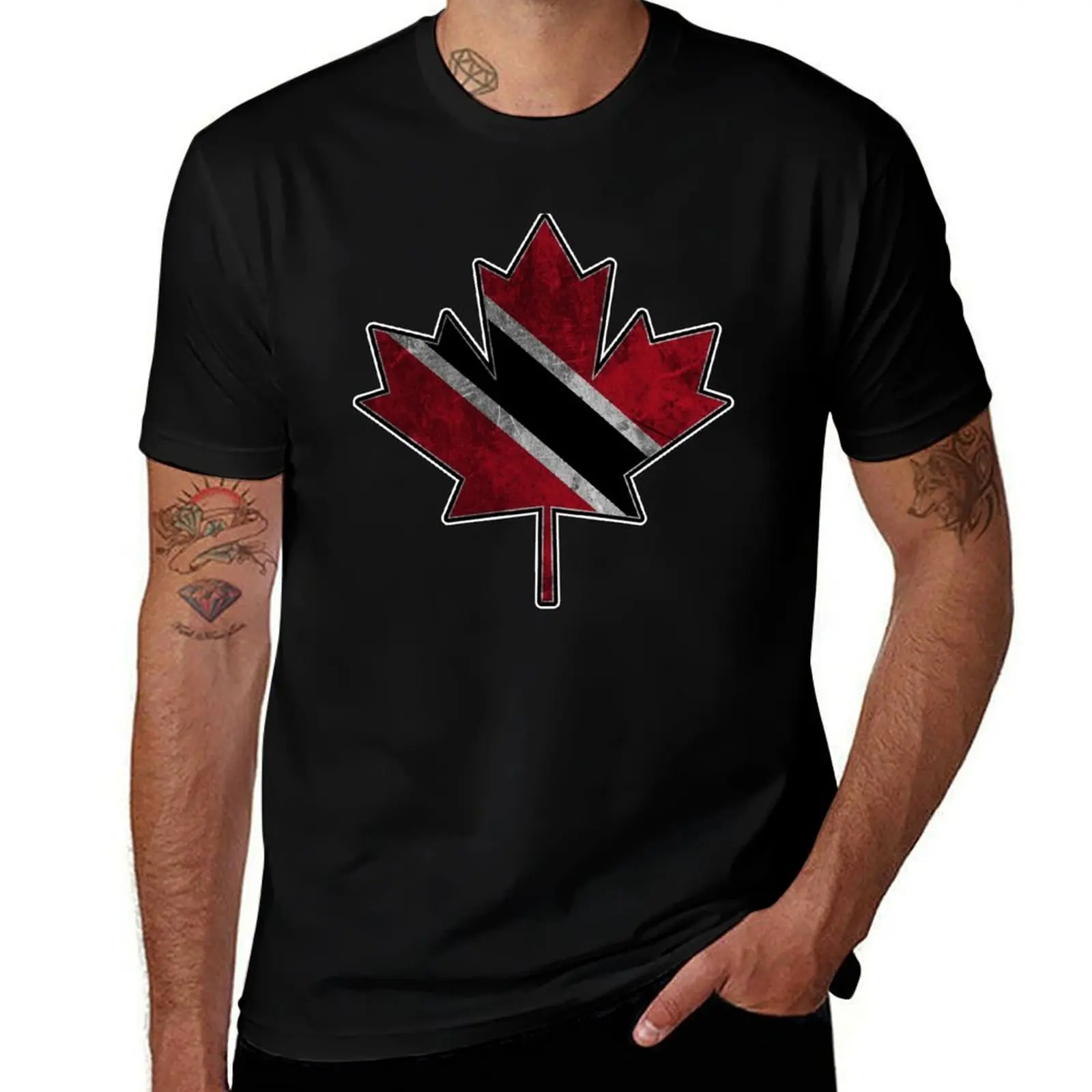 Trinidadian Canadian - Maple Leaf Clipped Into Trinidadian National Flag T-Shirt Casual Basic Street Style T-Shirt