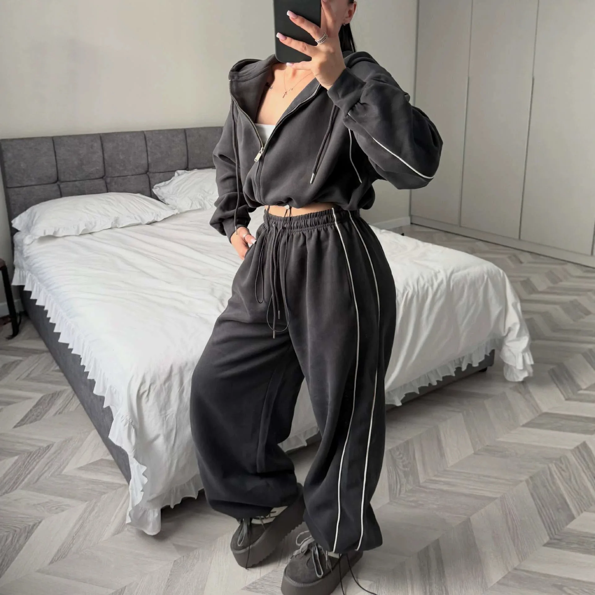 Europe, America, Casual Sweater Fashion American Jumper Women's Sports And Leisure Sweater Two-piece Set