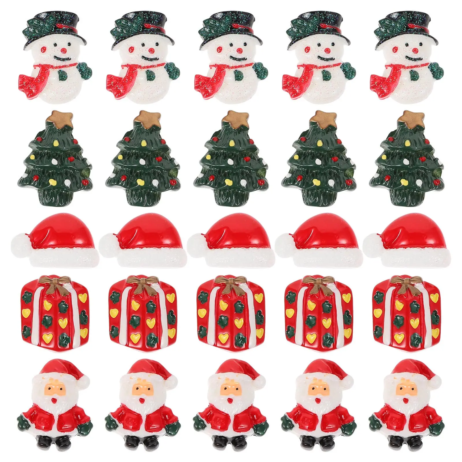 

25 Pcs Christmas Figurine DIY Phone Case Decor Materials Xmas Design Patches Miniature Decors Hairpin Resin Supplies