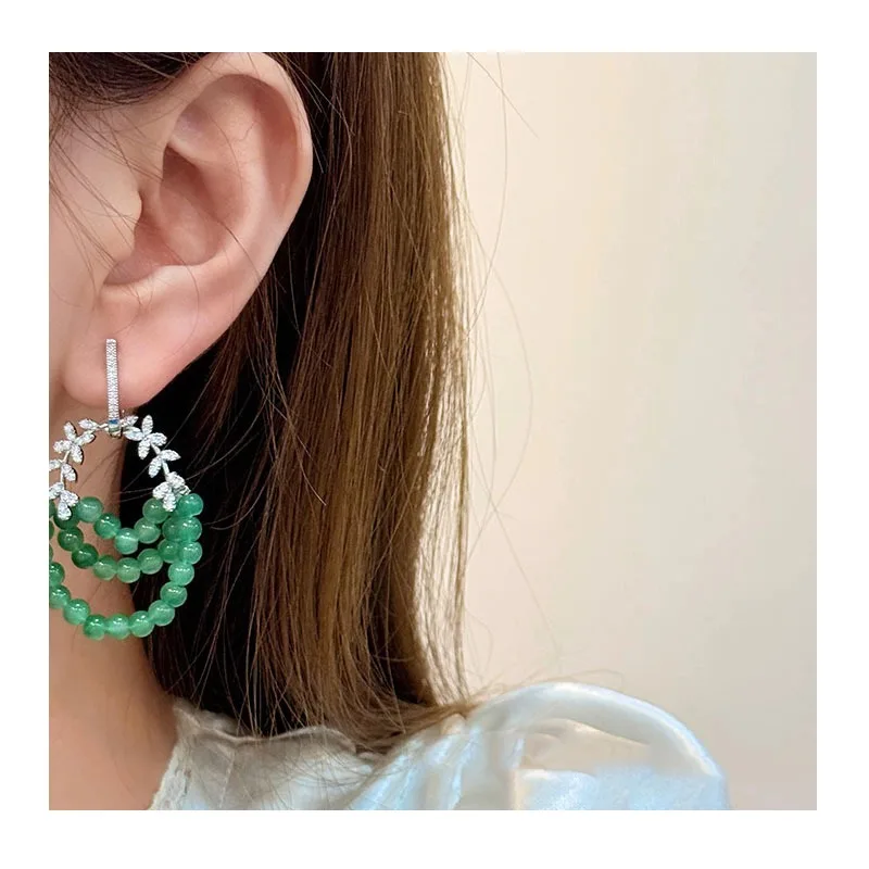 

New Chinese Style Slightly Inlaid Diamond Earrings Niche Design Beaded Earrings Fashionable High-end Earrings