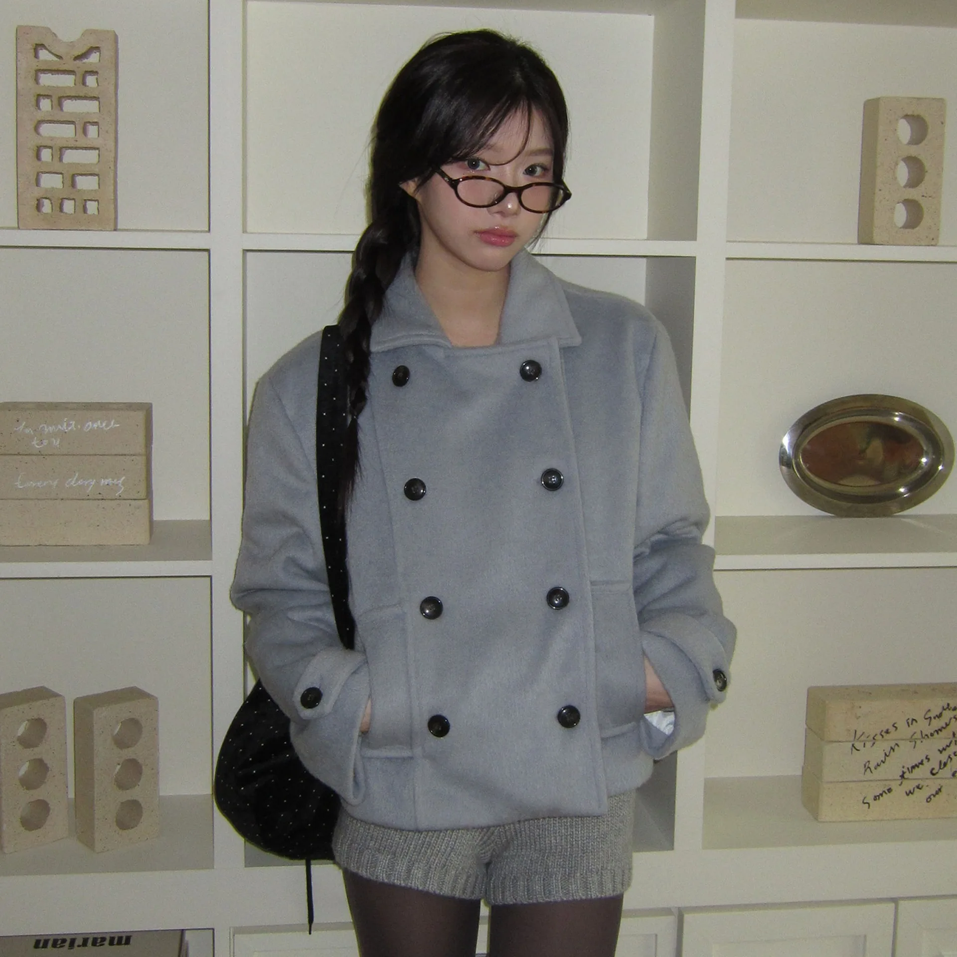 Vintage College Style Japanese Style Girl Y2K Lapel Double-Breasted Quilted Short Wool Coat Women's Coat Ropa Para Mujer