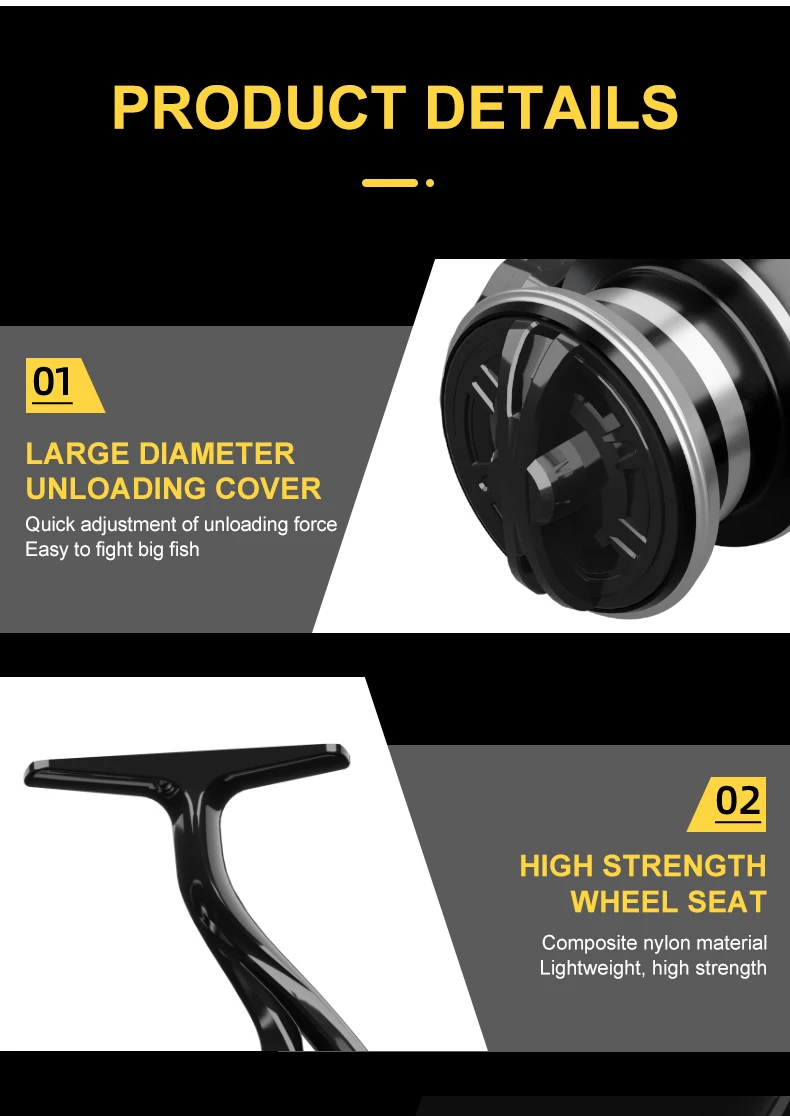 BILLINGS HK Spinnrolle, 1000-7000er Serie Spinnangelrollen, 12 kg maximale Bremskraft, 5,2:1 Übersetzungsverhältnis, klappbarer Kurbel für einfachen Transport – Detail 12