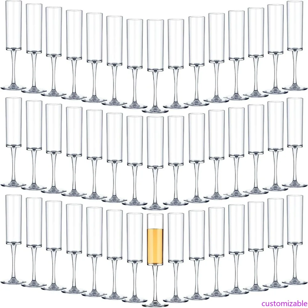 

Unbreakable Acrylic Stemmed Champagne Flutes - 6 oz Reusable Plastic Glasses for Wine Toasting and Celebrations