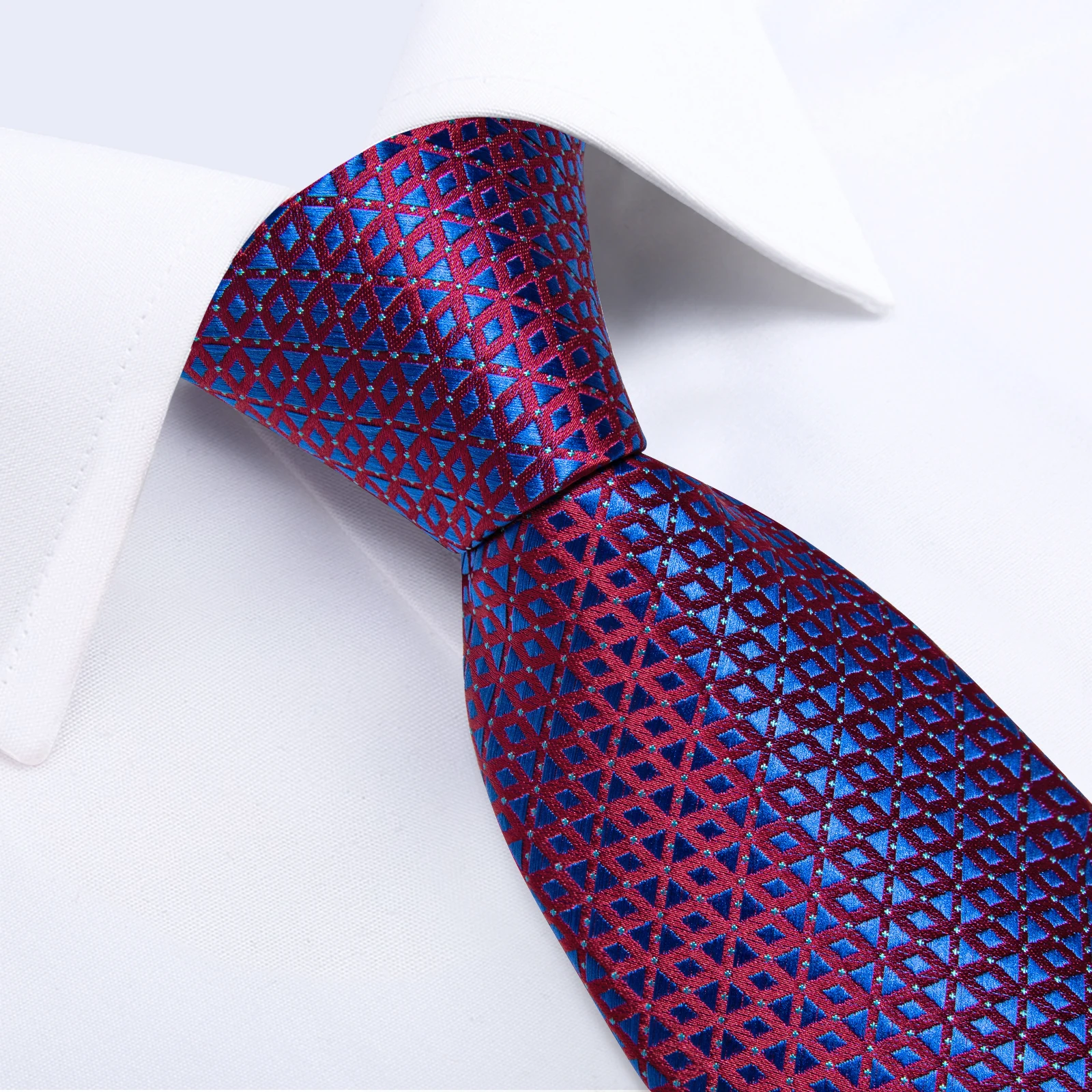 Red Blue Plaid 8cm Men's Tie Set Pocket Square Cufflinks GIft Set for Groom Wedding Party Accessories Necktie Wholesale