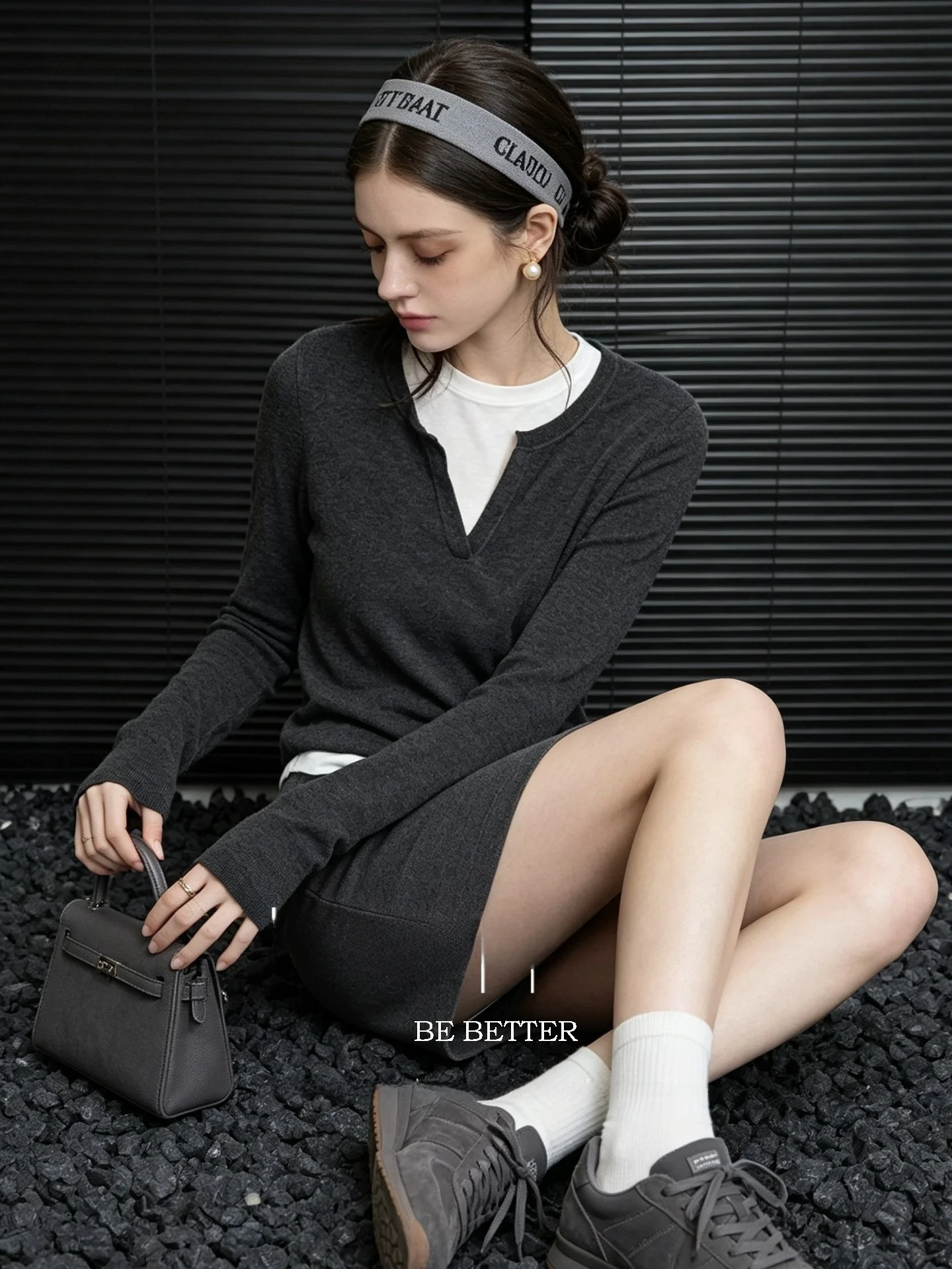 Huaappuw Slim Fit Long Sleeve Knitted Sweater Fake Two-Piece Color Block Inner Wear Autumn Winter New Style Women's Fashion