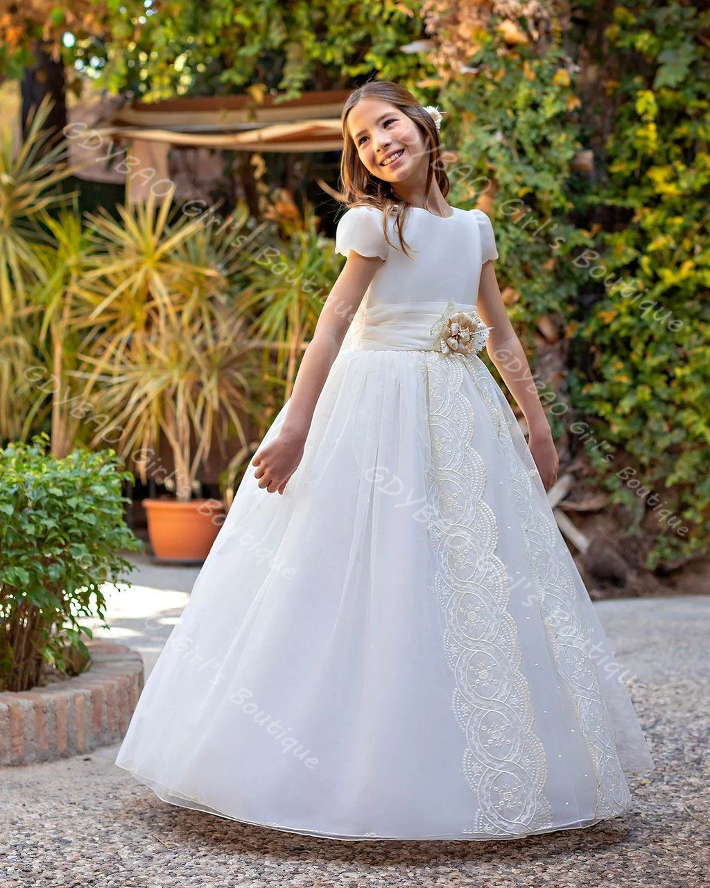 فستان فتاة الزهور مخصص للأطفال فستان ثلاثي الأبعاد من التول للمناولة المقدسة مع وشاح بدون ظهر لحفلات الزفاف والأميرة #2