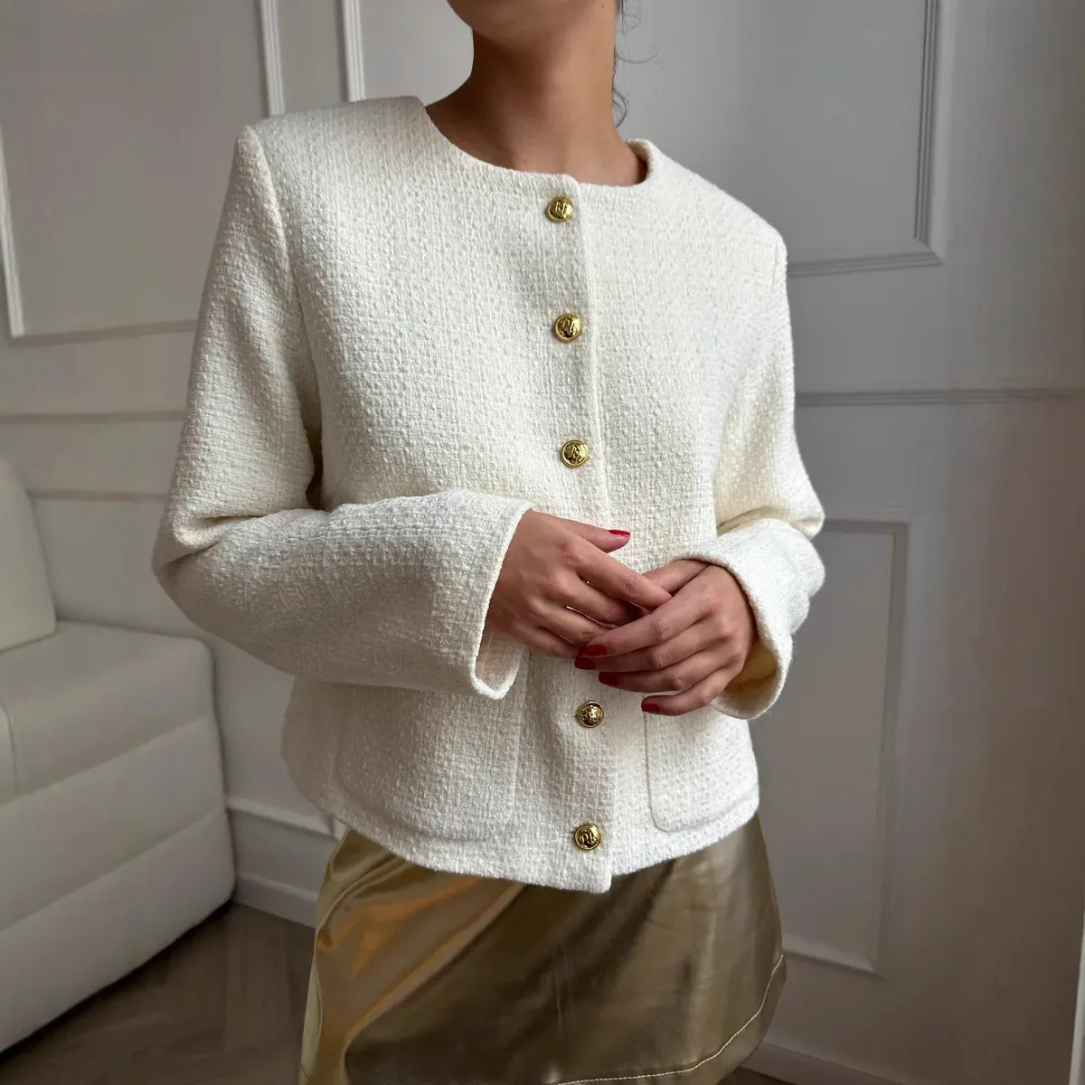 High Quality French Vintage Small Fragrance Tweed Jacket Coat Women's Spring Autumn Casual Fried Street Short Coat Solid Outwear