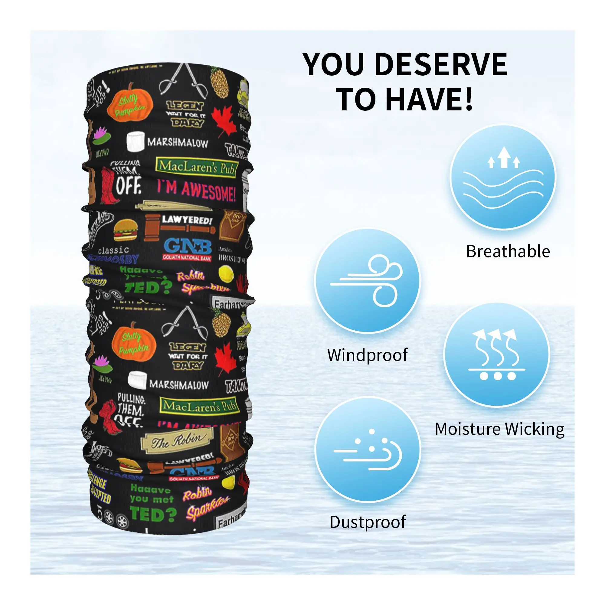 How I Met Your Mother Himym Tv Show Collag Bandana غطاء الرقبة المطبوع التفاف وشاح متعدد الوظائف بالاكلافا الجري