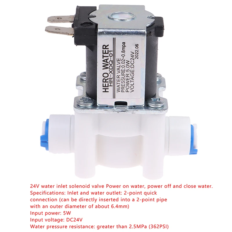 Inlet Solenoid Valve 12V/24V Pure Water Machine, Water Purifier, Reverse Osmosis 2-point Quick Connect Valve Switch 1PC