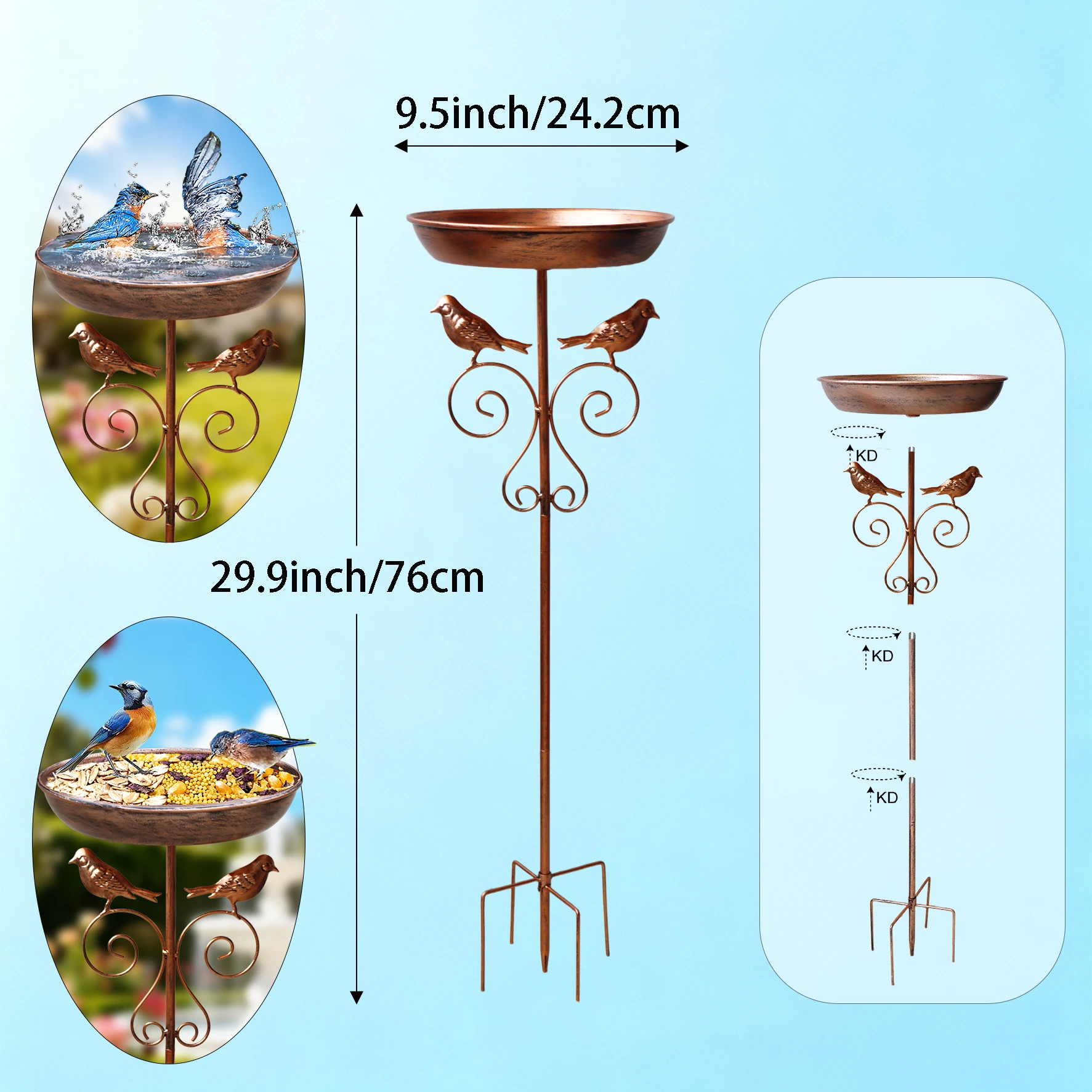 A Vintage Copper-Colored Iron Bird Bath and Feeder, Dual-Purpose, Rust-Proof for Outdoor Use, with 5 Stable Legs, Garden and Yard Decoration, Bird Drinking and Bathing Station, Easy to Clean, Classic Garden Decoration, Outdoor Decoration, Durable Handmade Product, Holiday Decoration/Outdoor Bird Feeder/Basic Feeding Equipment/Outdoor Scene Decoration