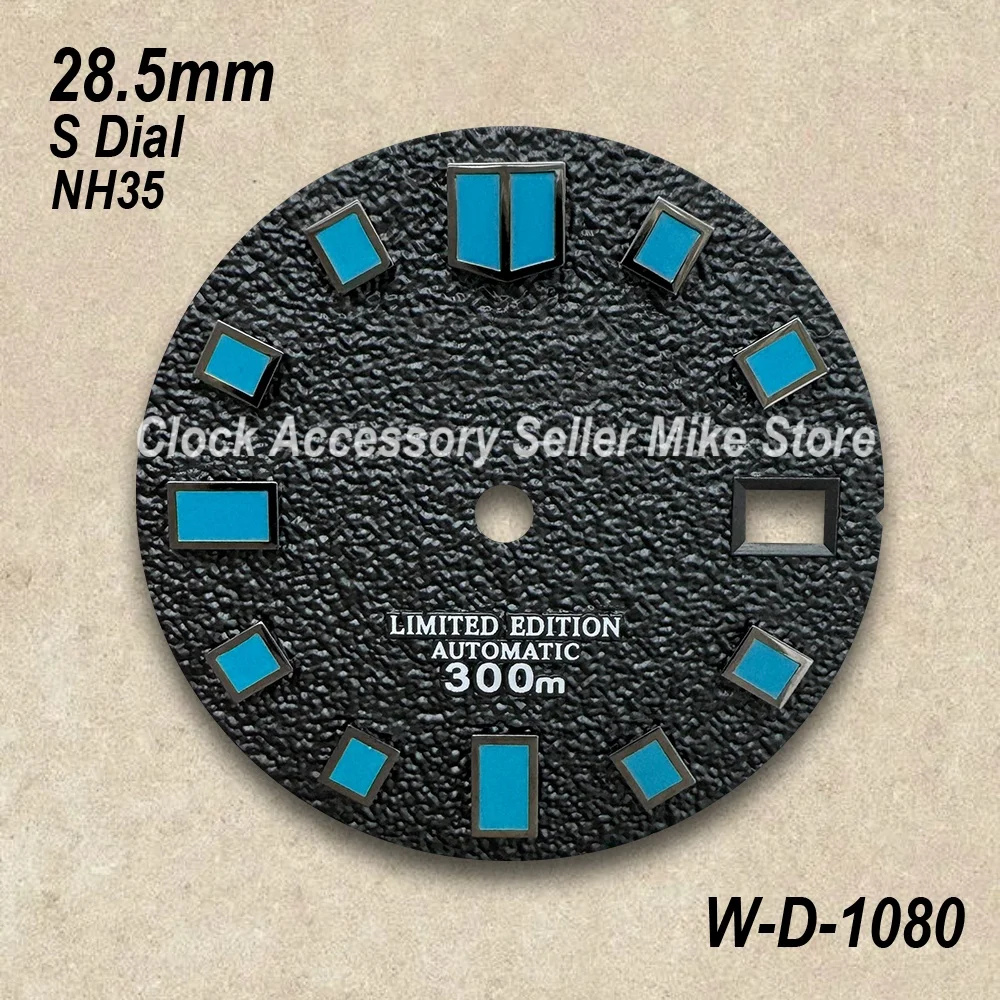 28.5mm 고품질 S 로고 NH35 다이빙 다이얼 NH35/NH36 무브먼트에 적합 녹색/야광 없음 시계 수정 액세서리