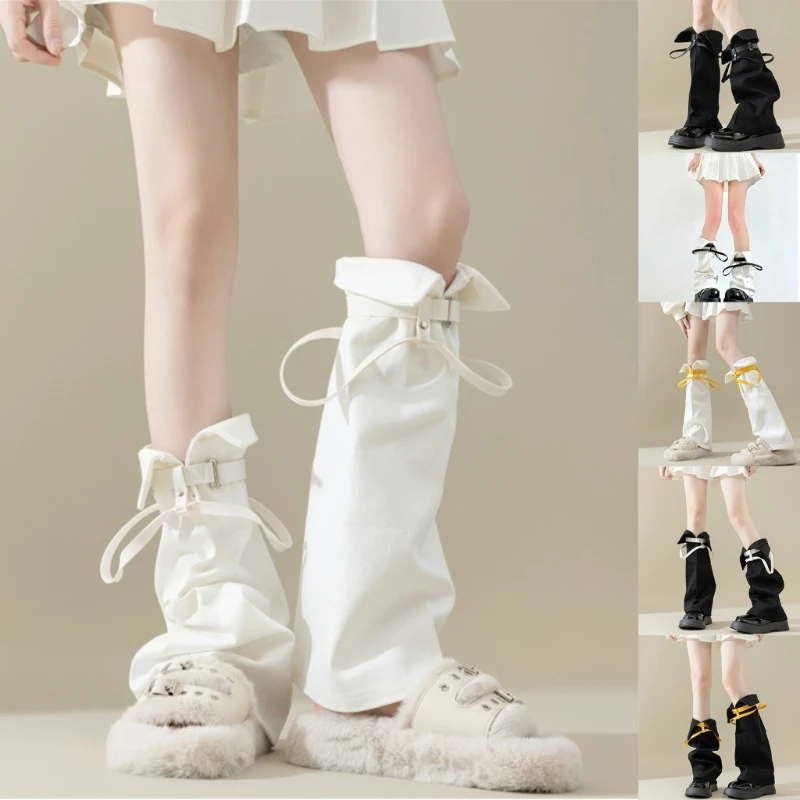 Women's Y2K Leg Warmers Leather Buckle Flared Leg Sleeves Sweet Cool Baggy Cuffs Ankle Heap Socks JK Uniform Foot Covers