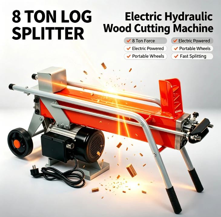 8 Ton Electric Hydraulic Log Splitter Small Household Wood Splitter Rural Firewood Cutter Automatic Log Breaking Machine