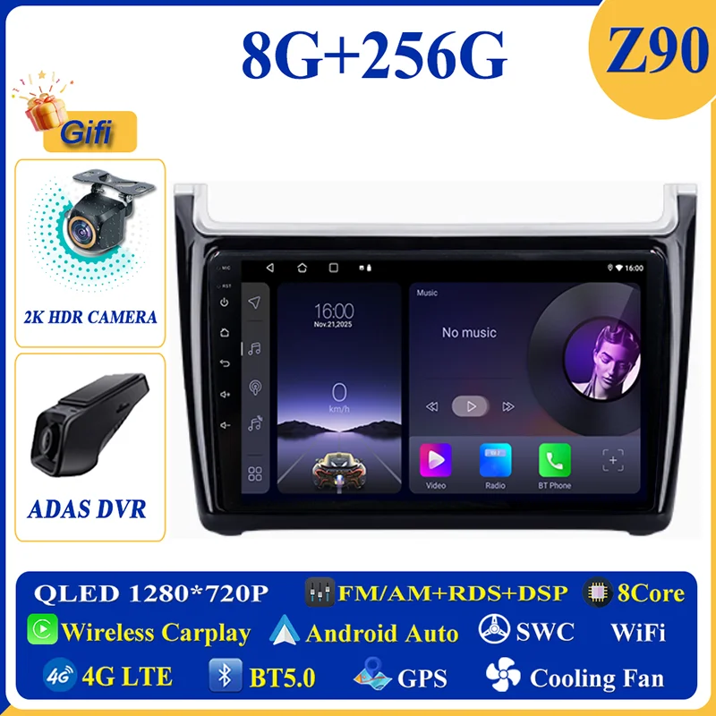 Android 16 Carplay Auto voor VW Volkswagen POLO 5 2008 - 2017 autoradio multimediaspeler navigatie GPS geen 2Din 2 Din DVD