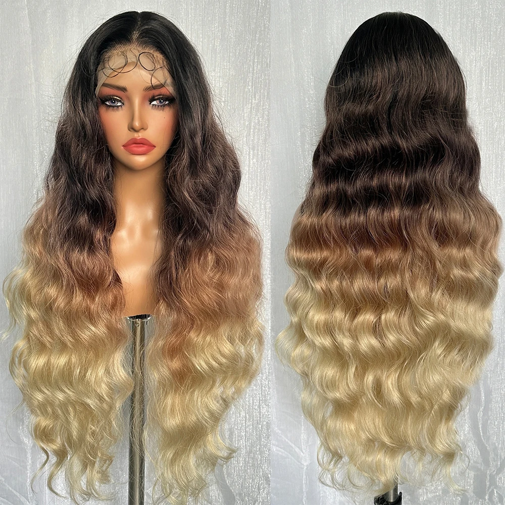 

Длинные синтетические парики с эффектом омбре и волнистыми прядями, с прозрачным HD-кружевом 13x6, предварительно выщипанные, с натуральной линией роста волос и эффектом натуральных волосков