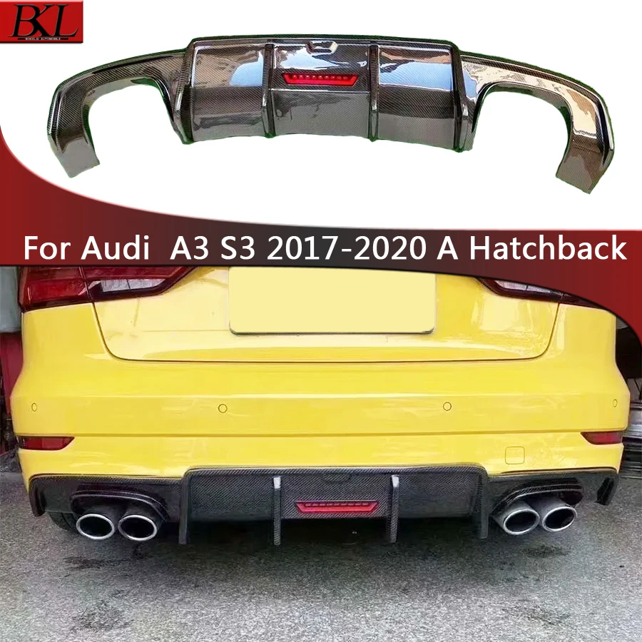 For Audi A3 S3 2017-2020 A hatchback Carbon Fiber Car Rear Bumper Diffuser Rear Splitters Spoiler Back lip body kit