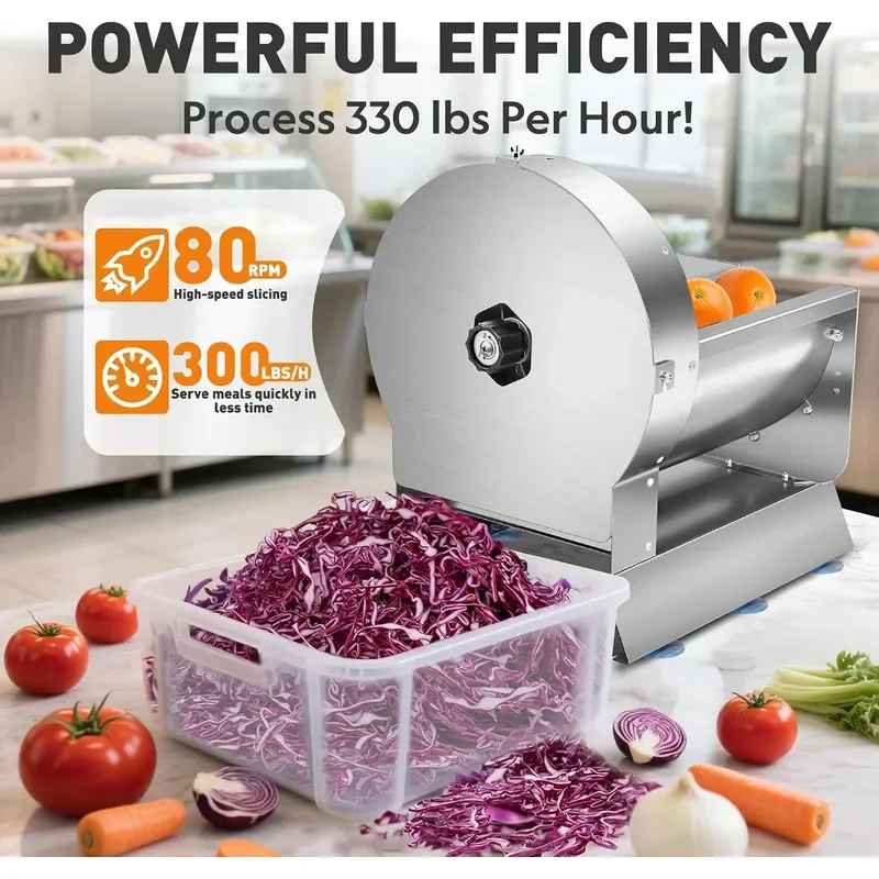 Upgraded Commercial Vegetable Slicer with Hands-Free Operation Carry Handle Cleaning Brush 2-in-1 Electric Manual Stainless