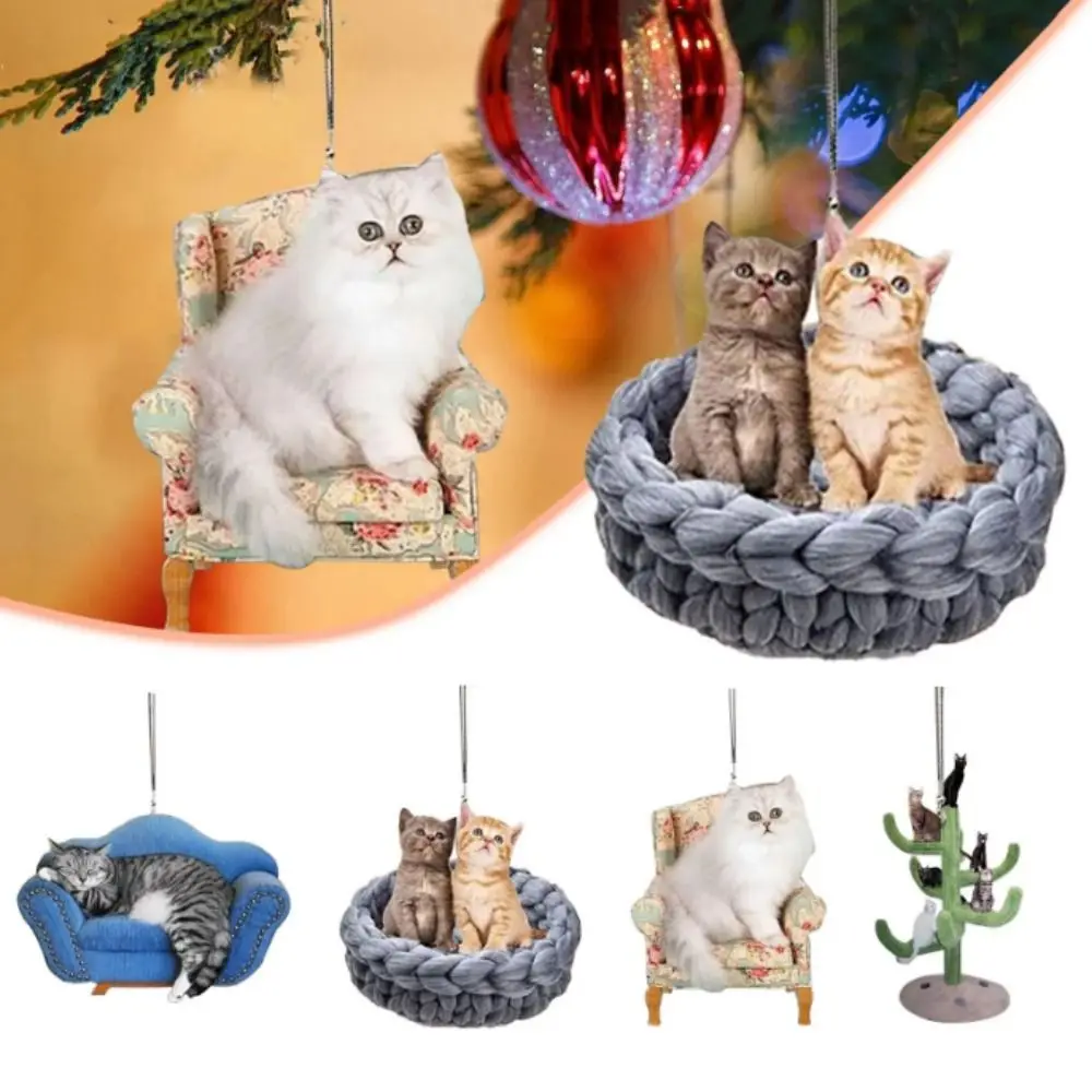 Creative Funny Labrador Christmas Tree Decorations Lovely Chic Small Cat Xmas Pendant Acrylic Cartoon Pets Hanging Ornaments