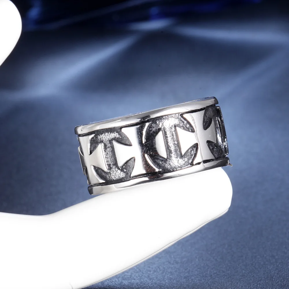 Silver color Knight Templar Cross Rings Black Punk Crusaders Band Rings for Mens Promise Jewelry Anel Dropshipping
