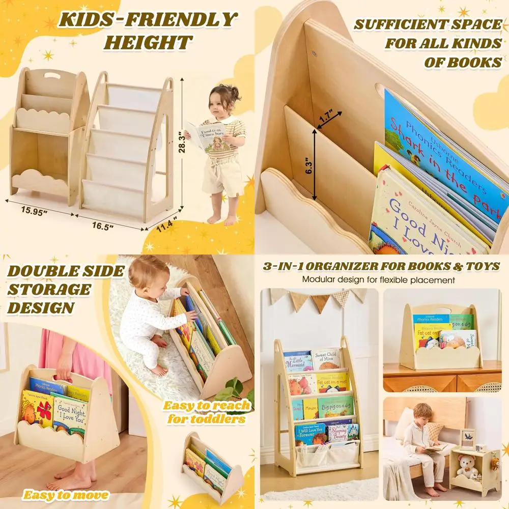 

5-уровневая модульная деревянная детская книжная полка и органайзер для игрушек, решение для хранения детских книг и игрушек